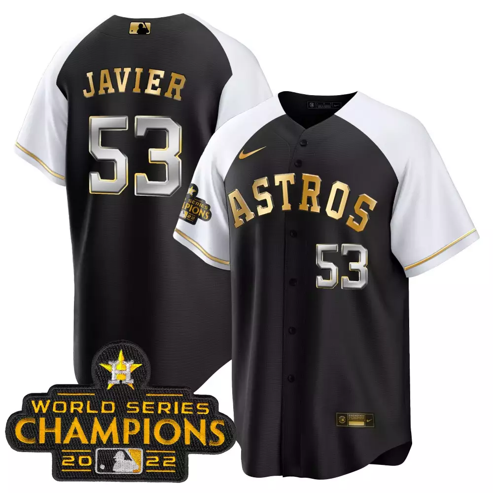 Cristian Javier 53 Astros Jersey Black 2022 World Series Champions Men White Gold