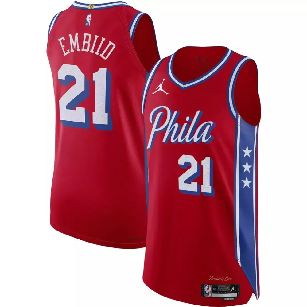 Joel Embiid 21 Philadelphia 76ers Jersey Red Brotherly Love Men Replica Blue White