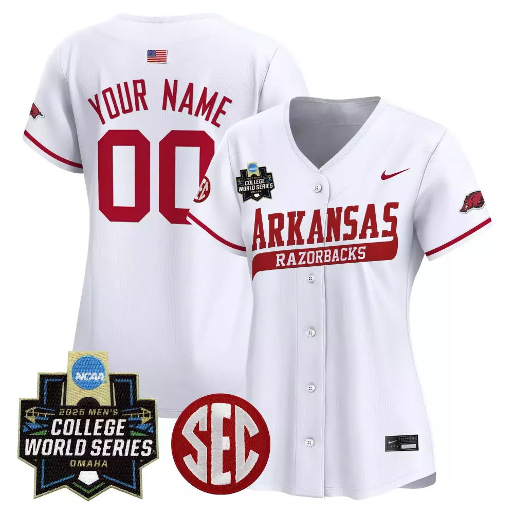 Custom Arkansas Razorbacks Jersey White College World Series 2025 Women Red
