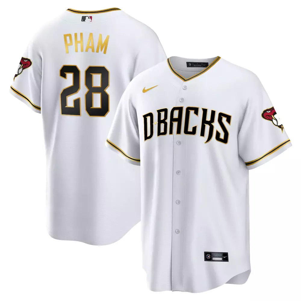 Tommy Pham 28 Jersey White Arizona Diamondbacks Black Gold Cool Base All Stitched