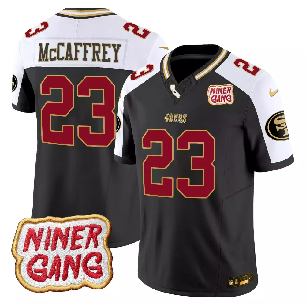 Christian Mccaffrey 23 49ERS Jersey Black Niner Gang 2023 Men Player Alternate Split Design