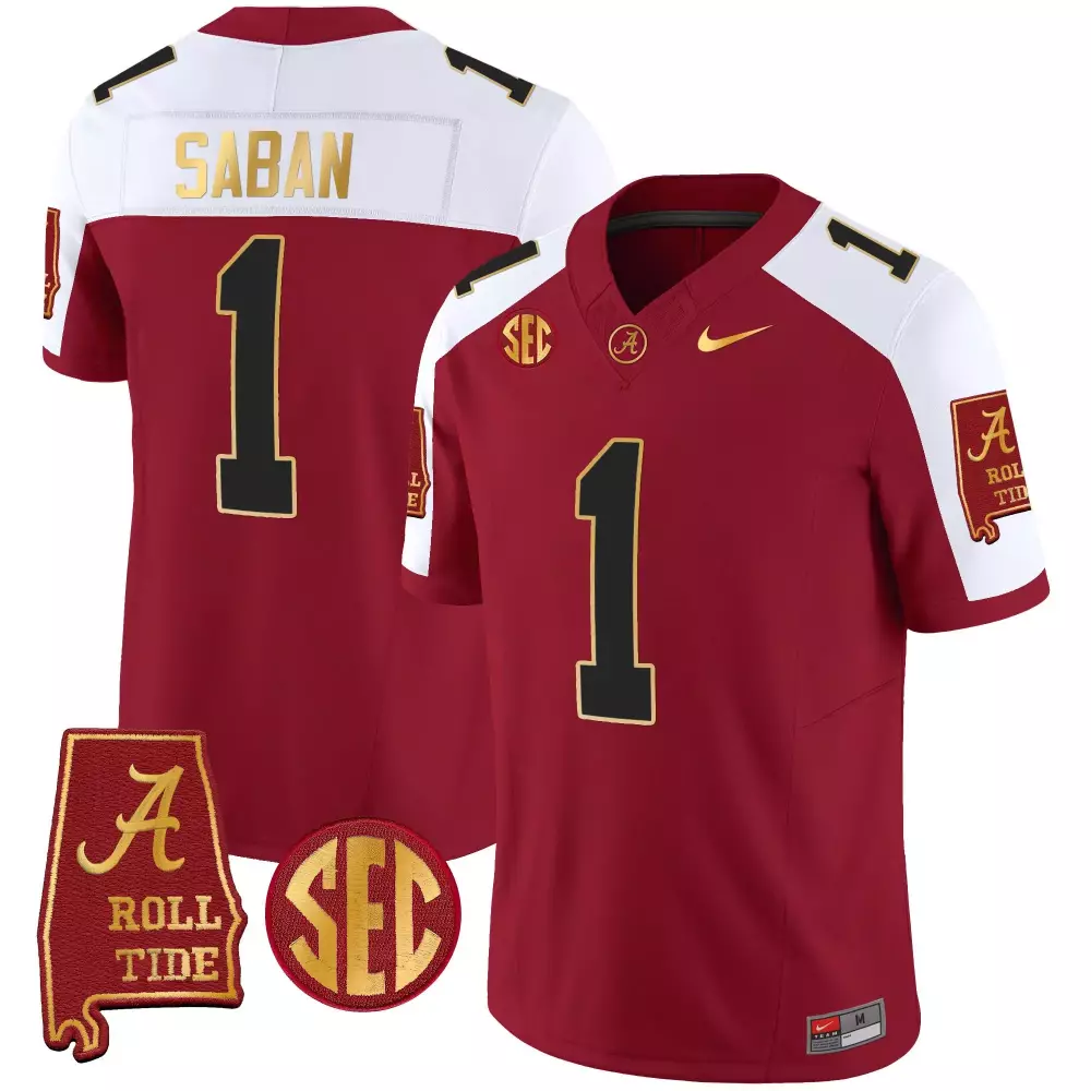 Nick Saban 1 Alabama Crimson Tide Jersey 'a' Roll Men White Black Gold Alternate
