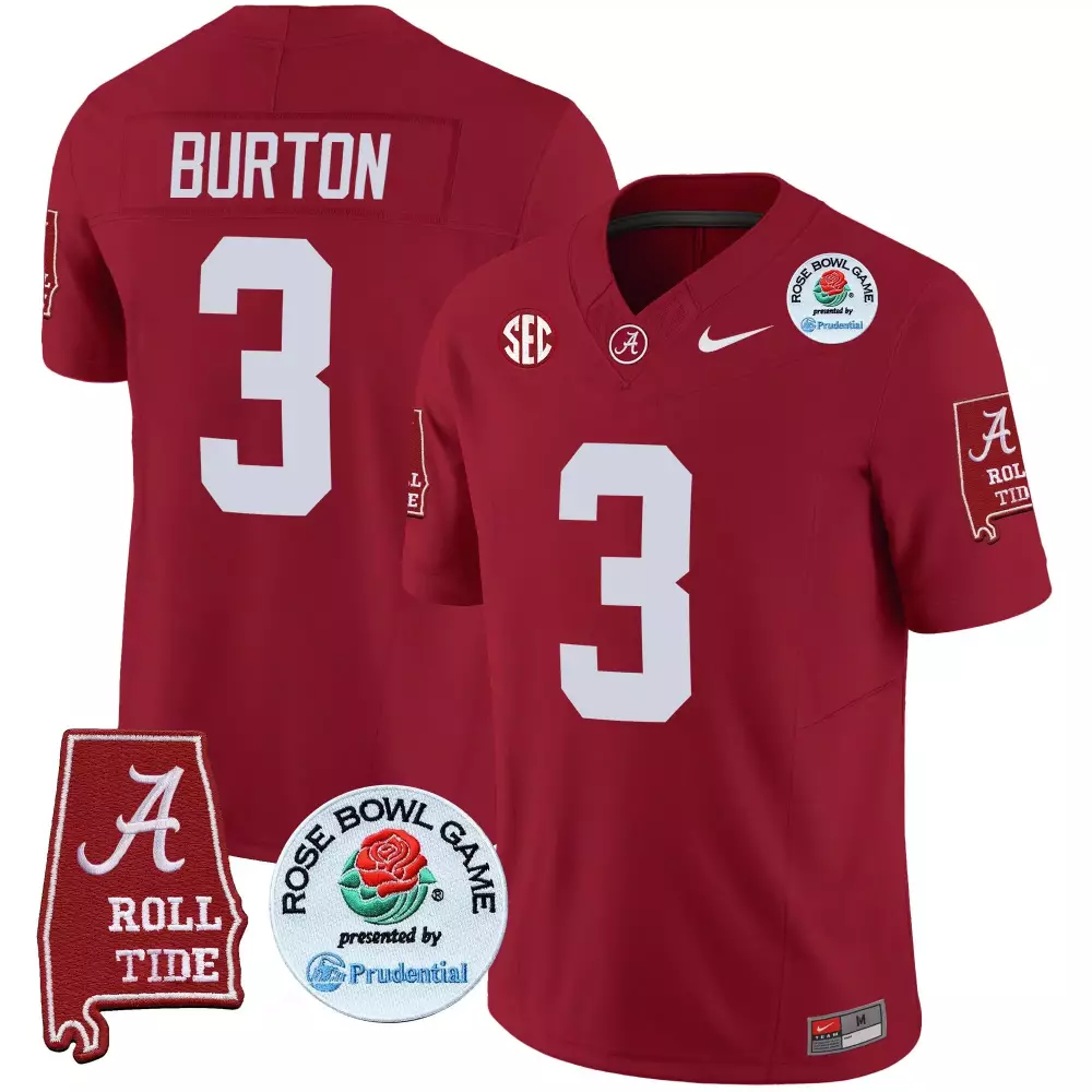 Jermaine Burton 3 Jersey Crimson Rose Bowl Game Alabama Tide Men White Vapor Limited
