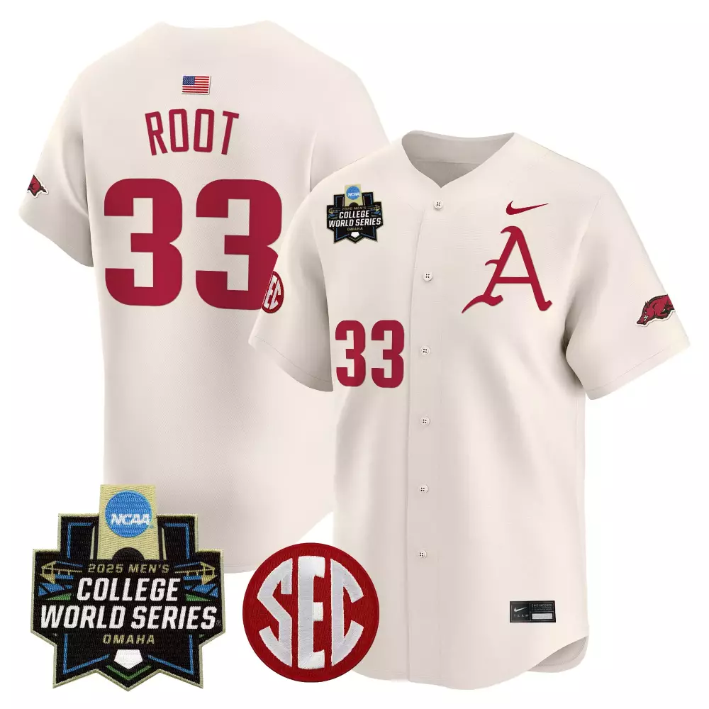 Root Arkansas 33 Jersey Cream Men Maroon Stitched Vapor