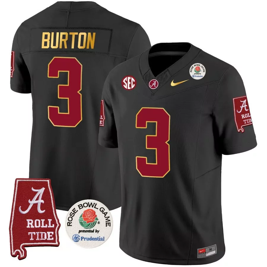 Jermaine Burton 3 Jersey Black Rose Bowl Game Alabama Crimson Tide Men Gold Vapor