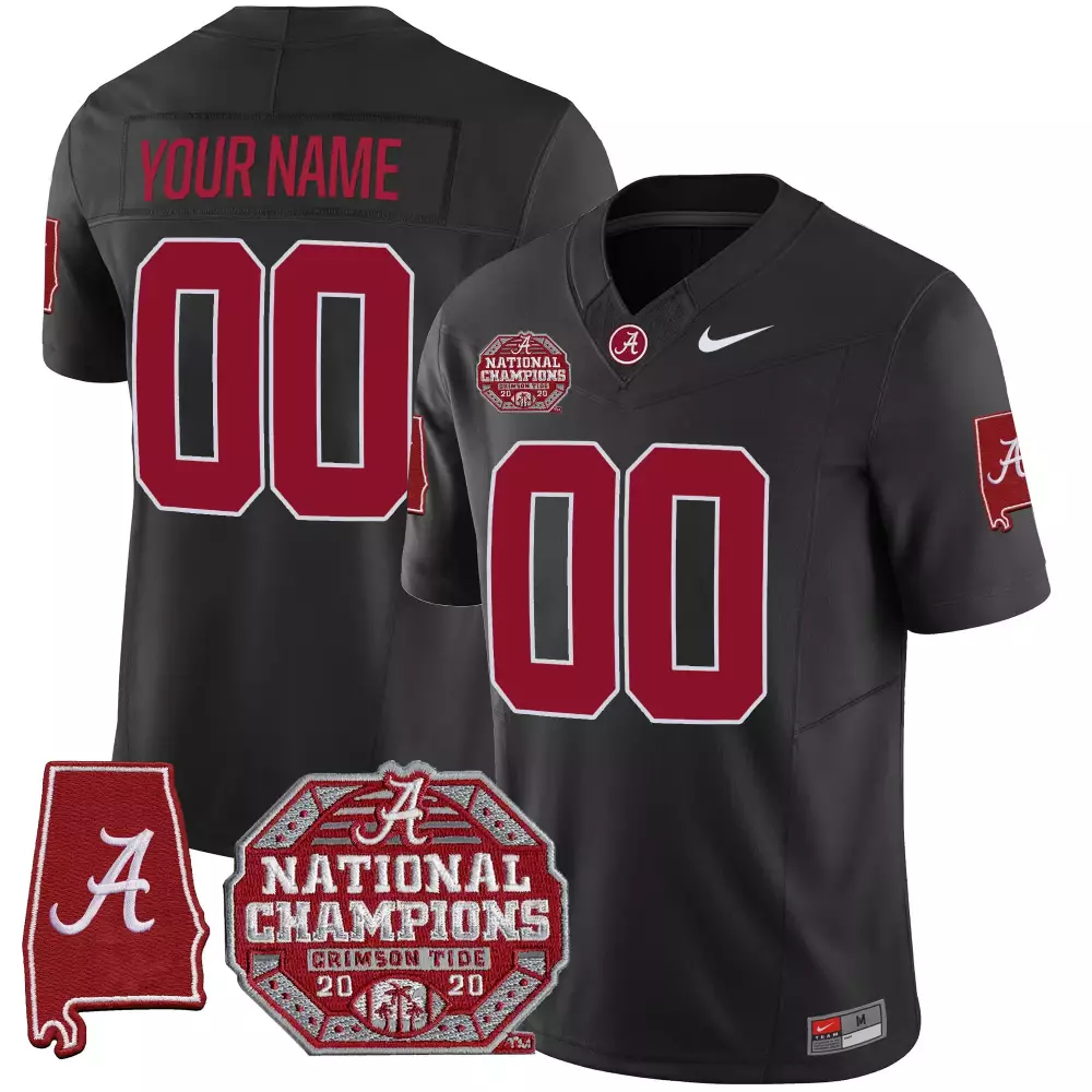 Custom Crimson Tide Jersey Black National Champions 2020 Alabama Men All Stitched