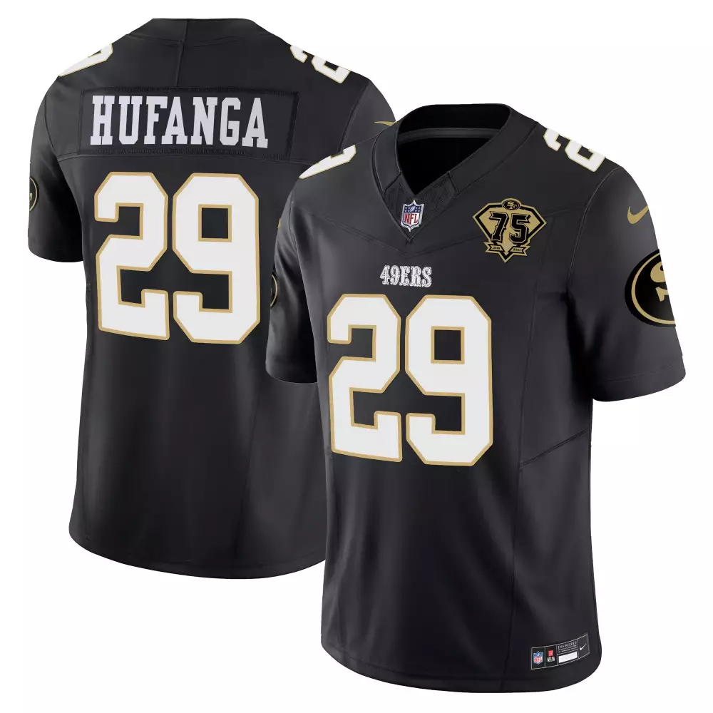 Talanoa Hufanga 29 49ERS Jersey Black 75th Season 2021 Men Standard White Gold Stitched