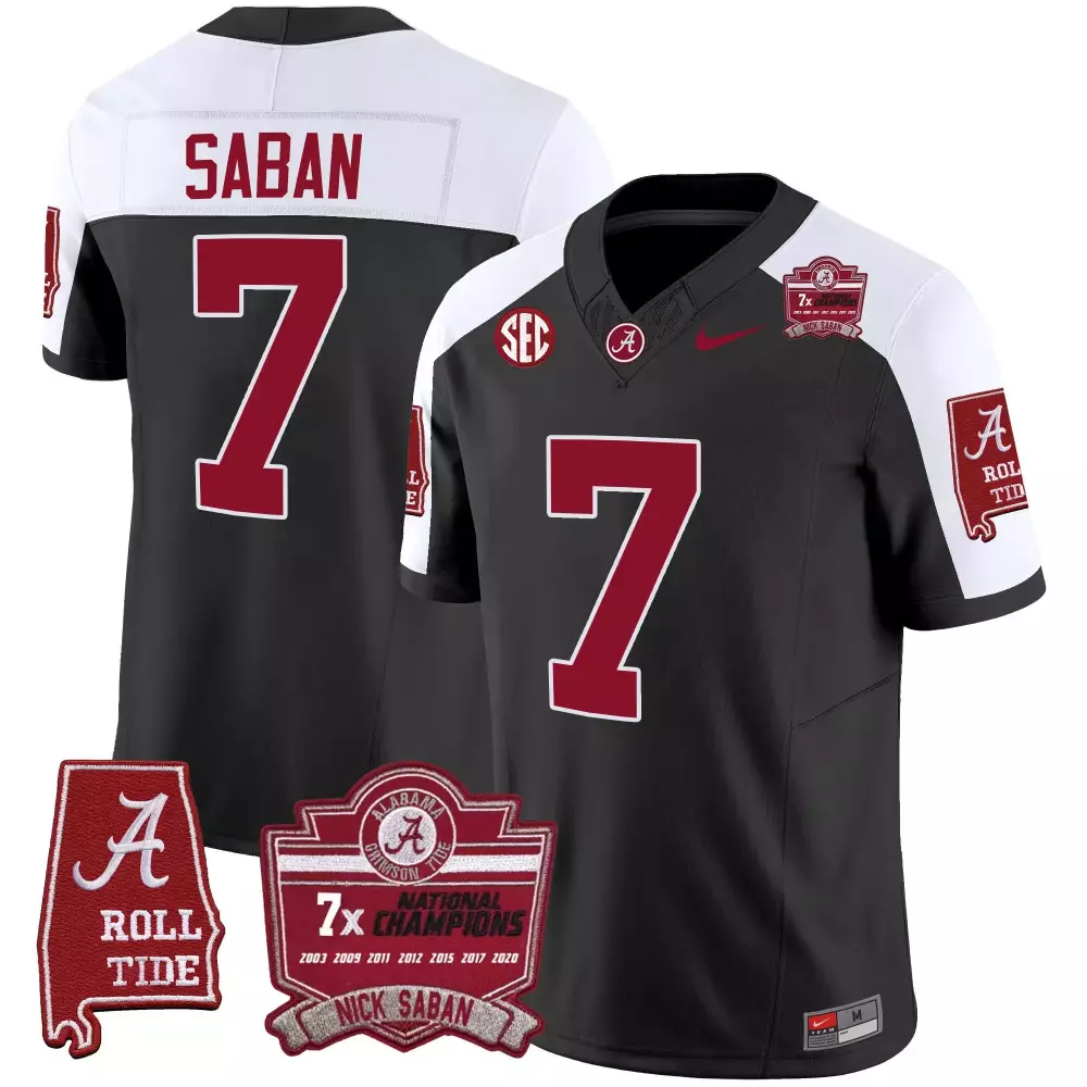 Nick Saban 7 Alabama Crimson Tide Jersey Black 7x National Champions 'a' Badge Men