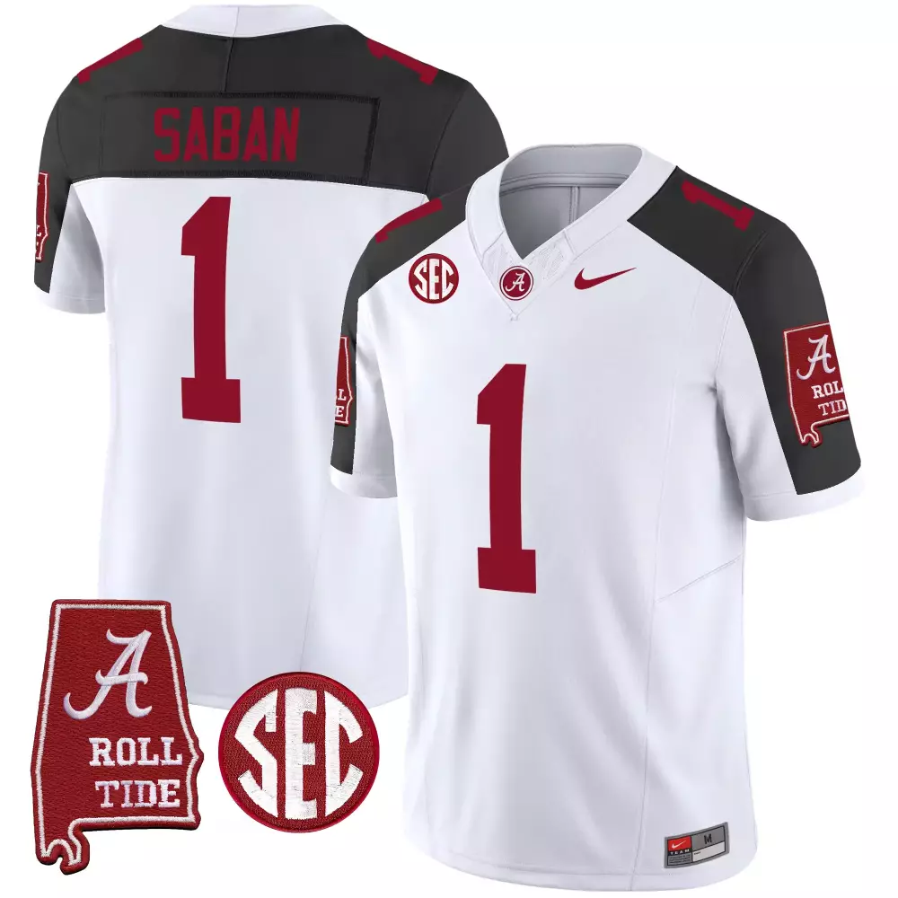 Nick Saban 1 Alabama Crimson Tide Jersey White SEC Championship Roll Men Red Black