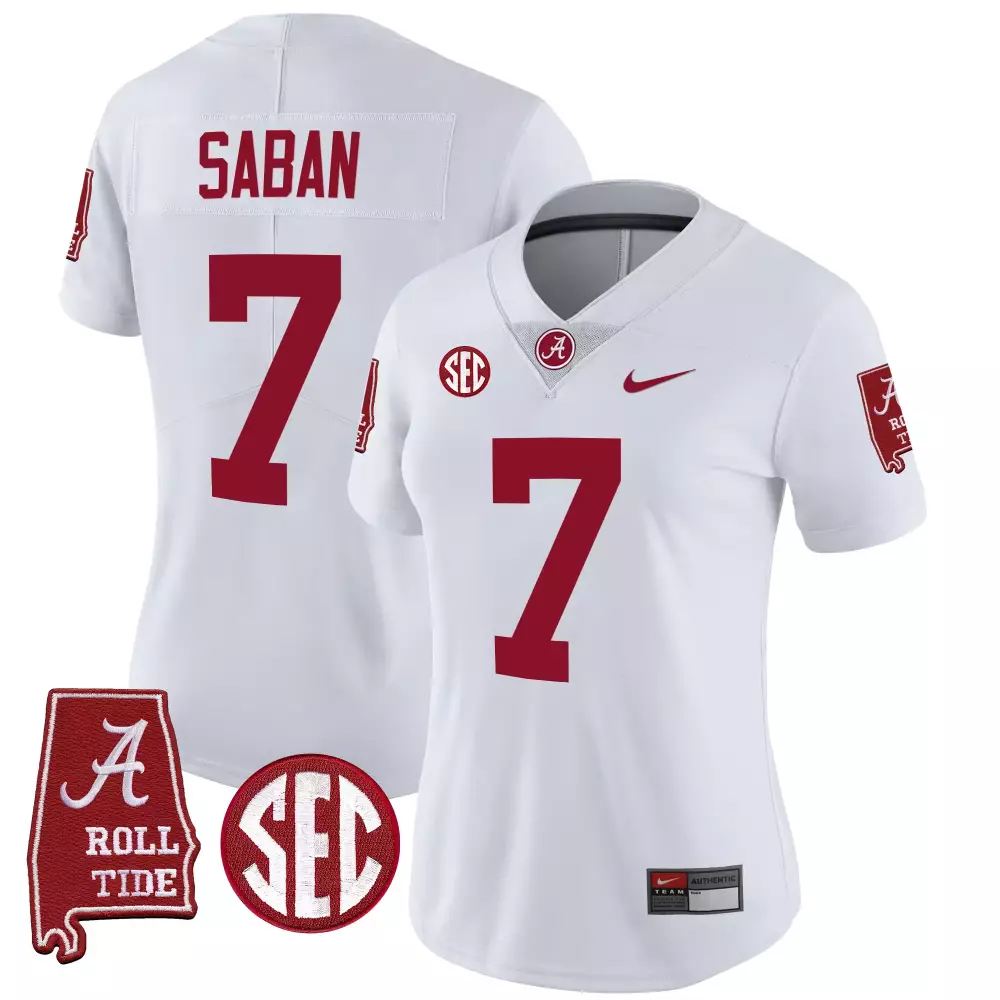 Nick Saban 7 Alabama Crimson Tide Jersey White Roll Women Vapor Limited All Stitched