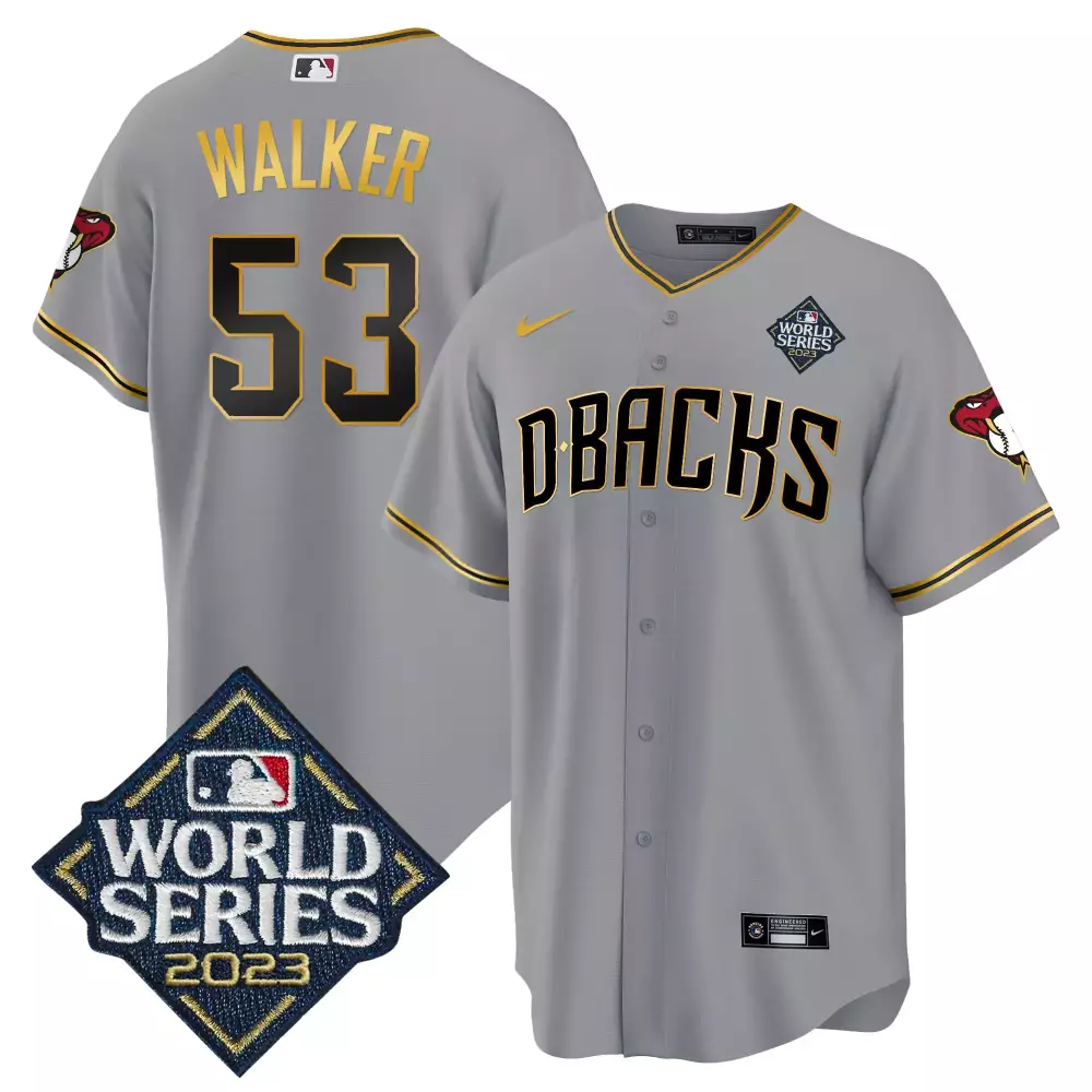 Walker 53 D-backs Jersey Gray World Series 2023 Men Black Gold All Stitched Vapor