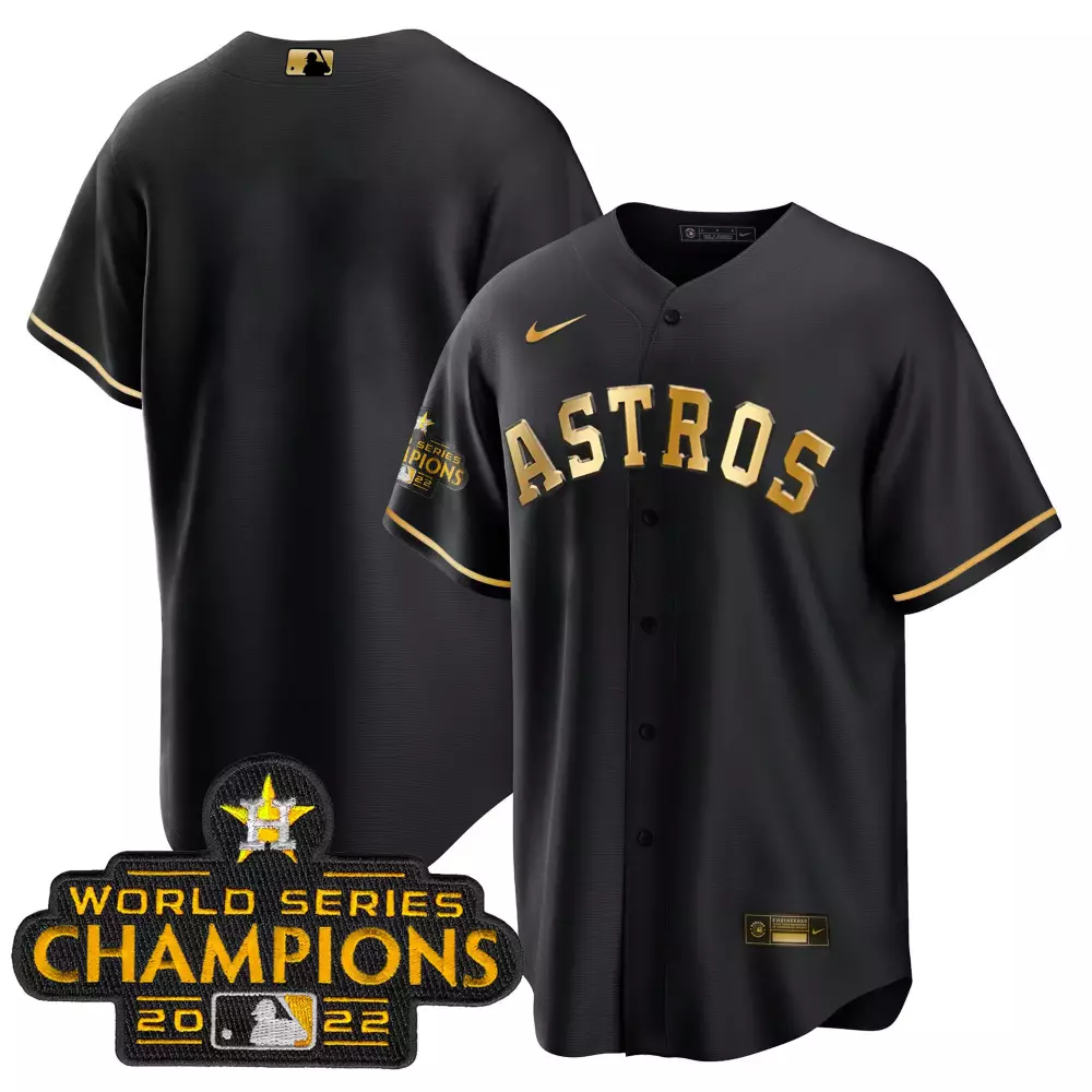 Houston Astros Jersey Black World Series Champions 2022 Men Gold All Stitched Vapor