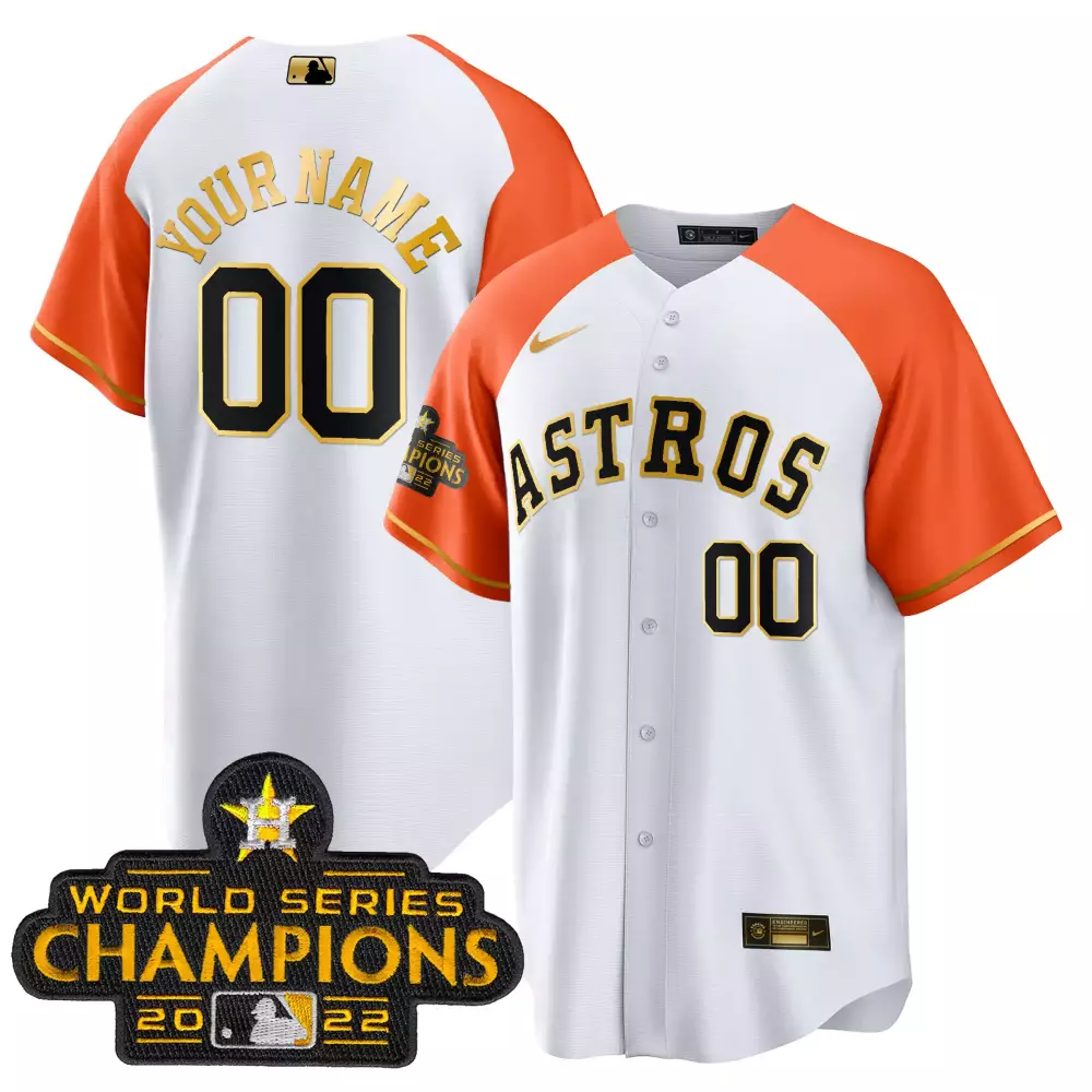 Custom Astros Jersey White World Series Champions 2022 Men Orange Black Gold All