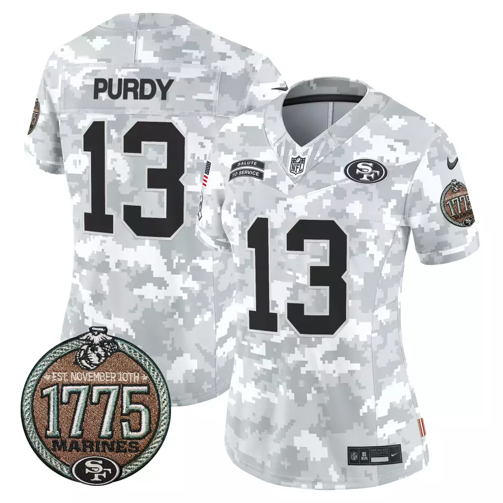 Brock Purdy 13 Jersey White Salute To Service San Francisco 49ers Marines 1775 American Flag