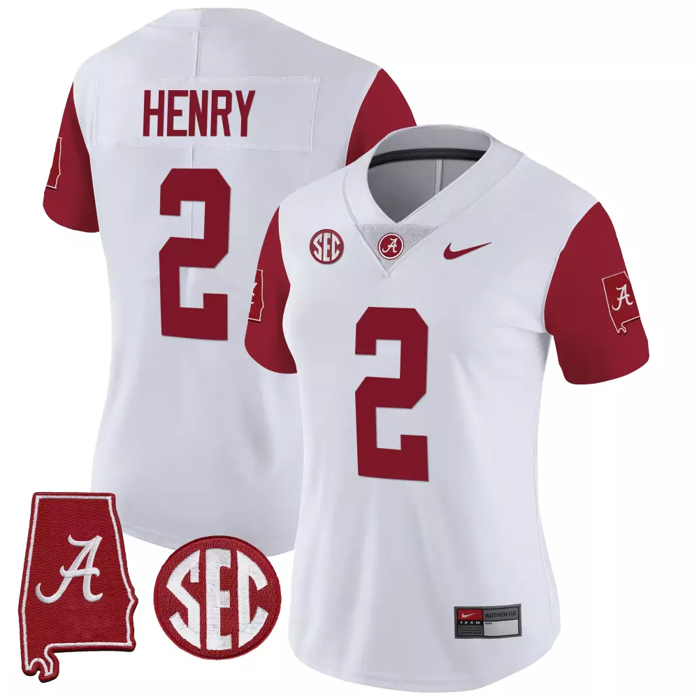 Derrick Henry 2 Jersey White Alabama Crimson Tide State Outline Women Red Vapor Limited