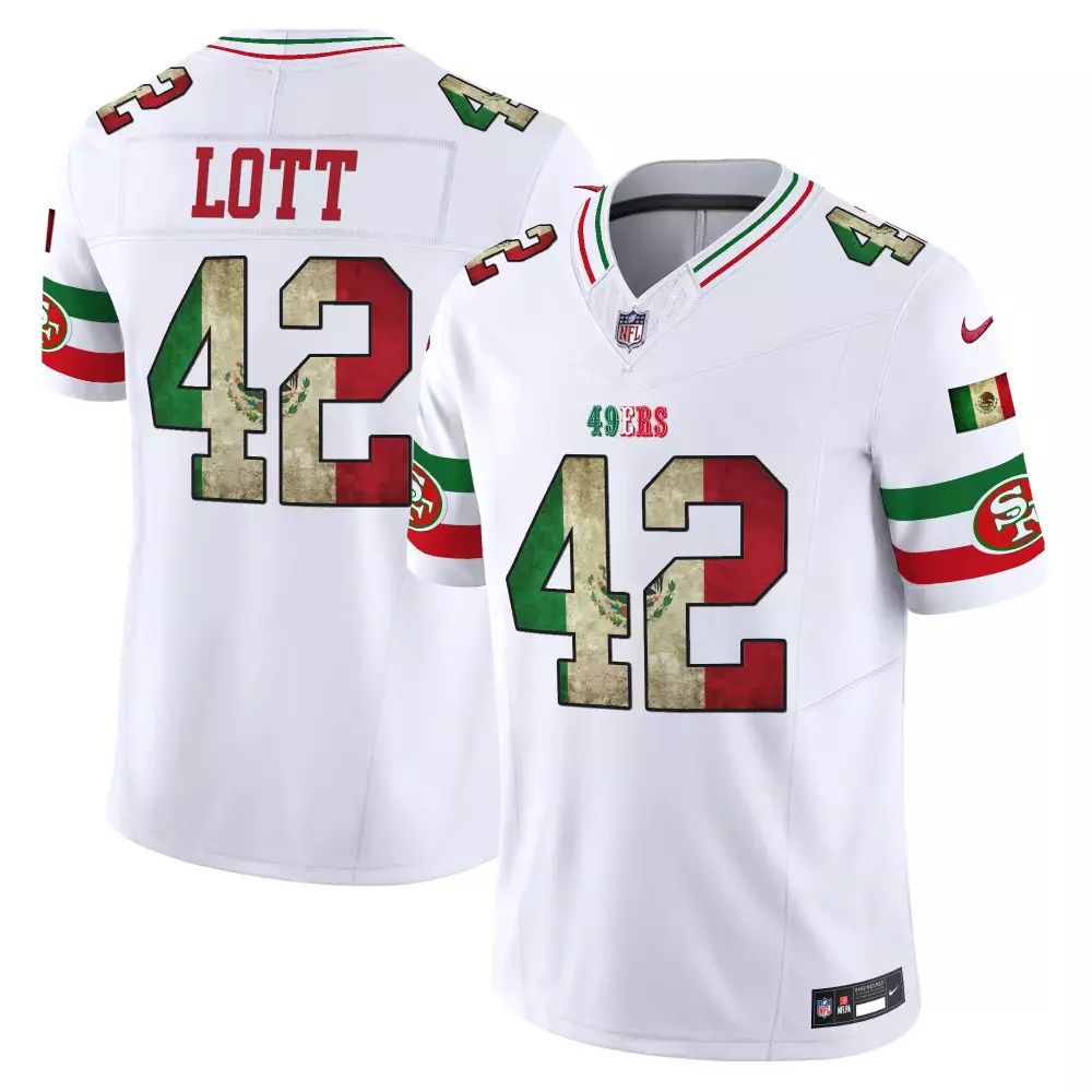 Ronnie Lott 42 49ERS Jersey White Mexican Flag Men Standard Red Green Vapor Limited