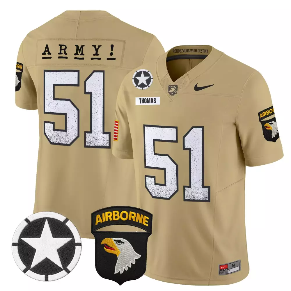 Thomas 51 Army Jersey Tan Veterans Day Airborne Star Men White Black Stitched Limited