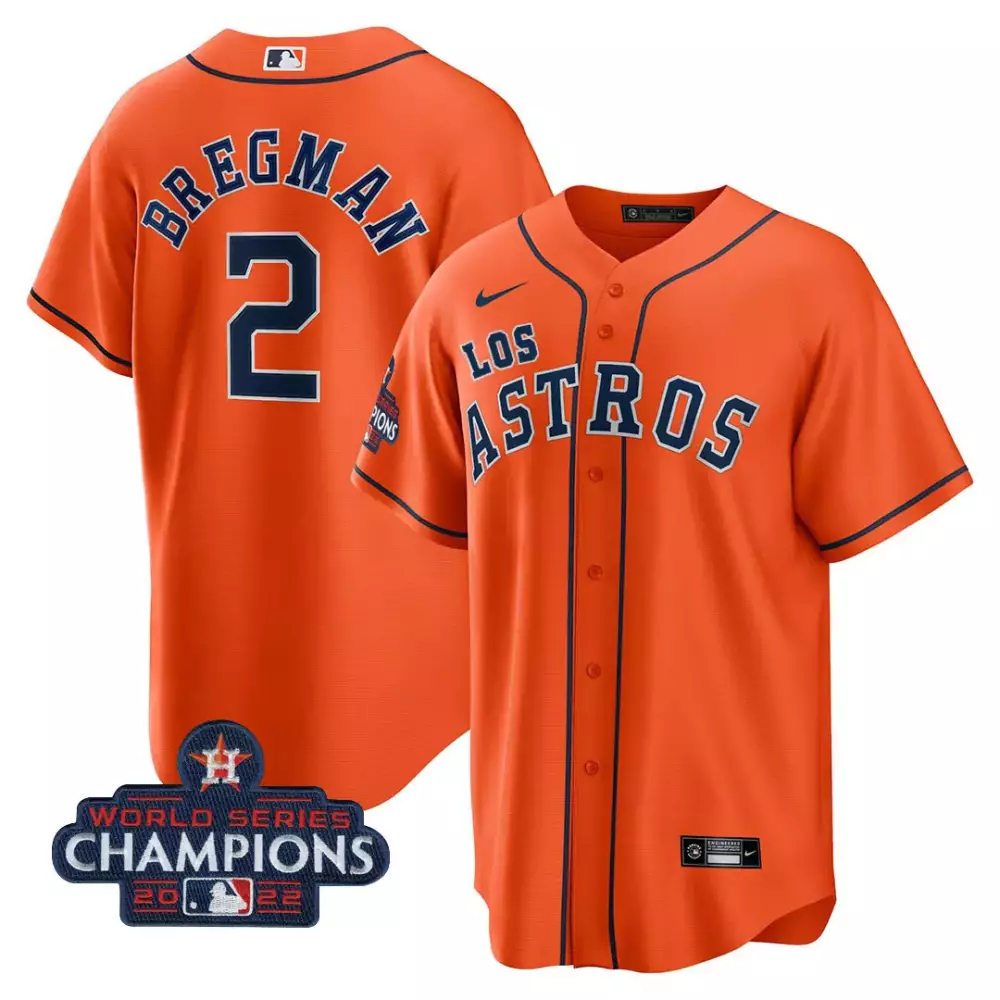Alex Bregman 2 Houston Astros Jersey Orange World Series Champions 2022 Men Navy Blue