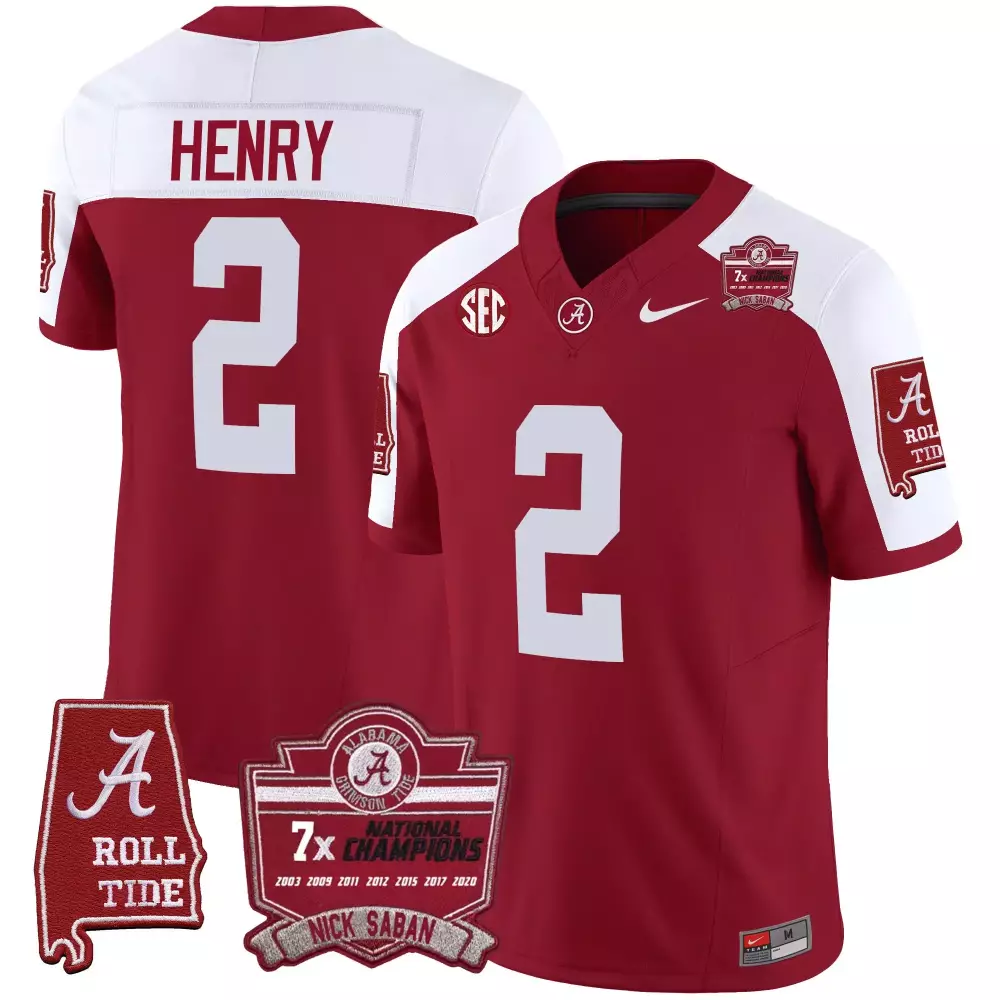 Derrick Henry 2 Jersey Crimson 7x National Champions Alabama Tide 'a' Roll Men White
