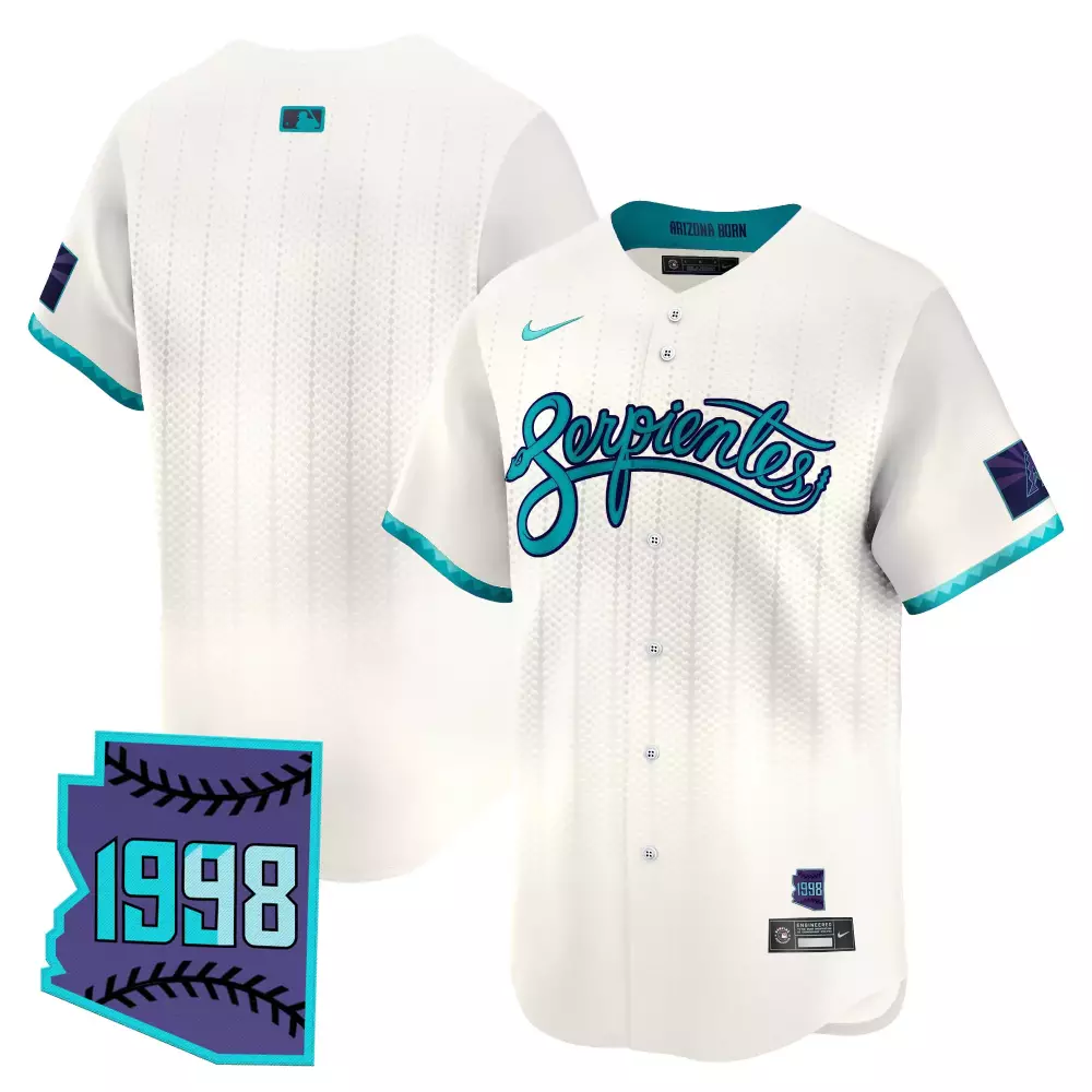 Serpientes Arizona Diamondbacks Jersey White City Connect Split Design Teal Purple