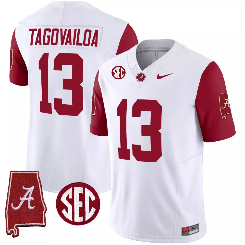 Tua Tagovailoa 13 Jersey White Alabama Crimson Tide State Shape Men Red Vapor Limited