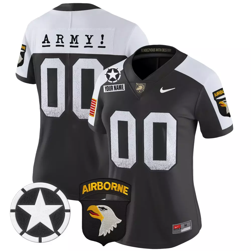 Custom Army Jersey Black Airborne Us Star Women White Stitched Vapor