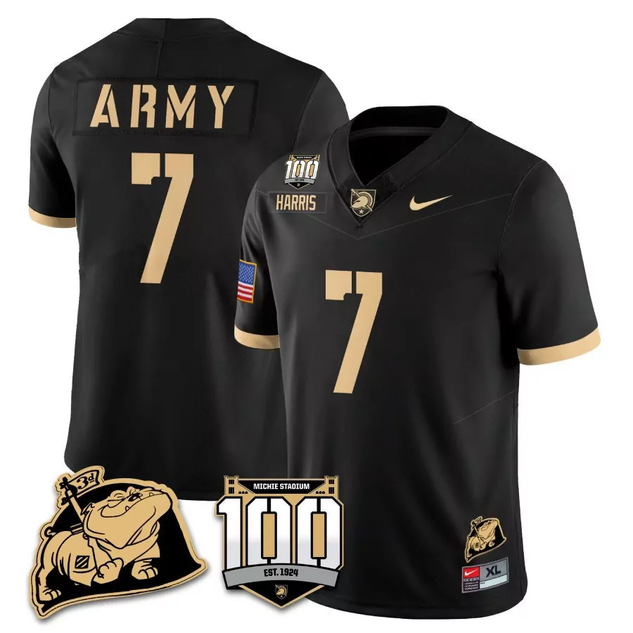 Jordan Harris 7 Army Jersey Black Michie Stadium 100 1924 Us Flag Men Gold Anniversary