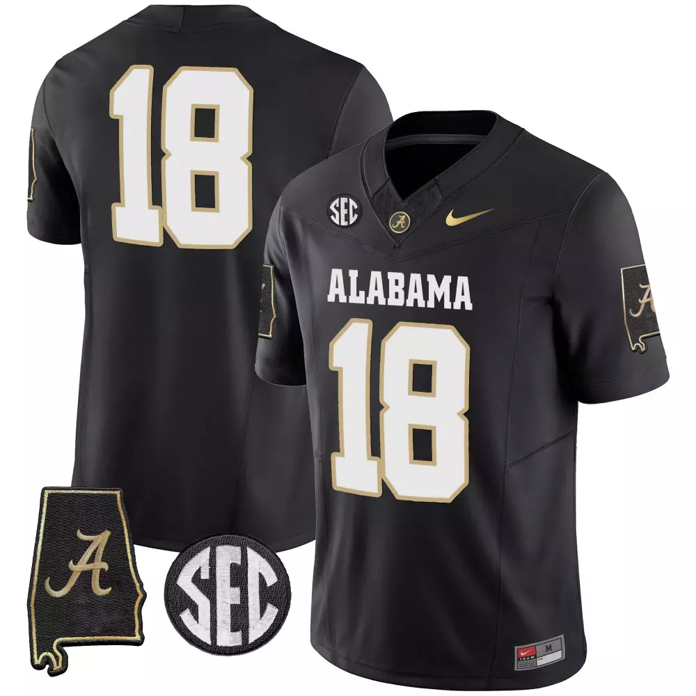 Alabama 18 Jersey Black Men White Gold Vapor Limited v2 All Stitched