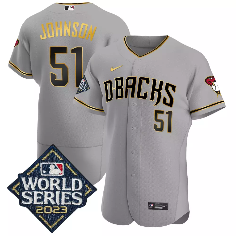 Randy Johnson 51 D-backs Jersey Gray World Series 2023 Men Black Gold All Stitched