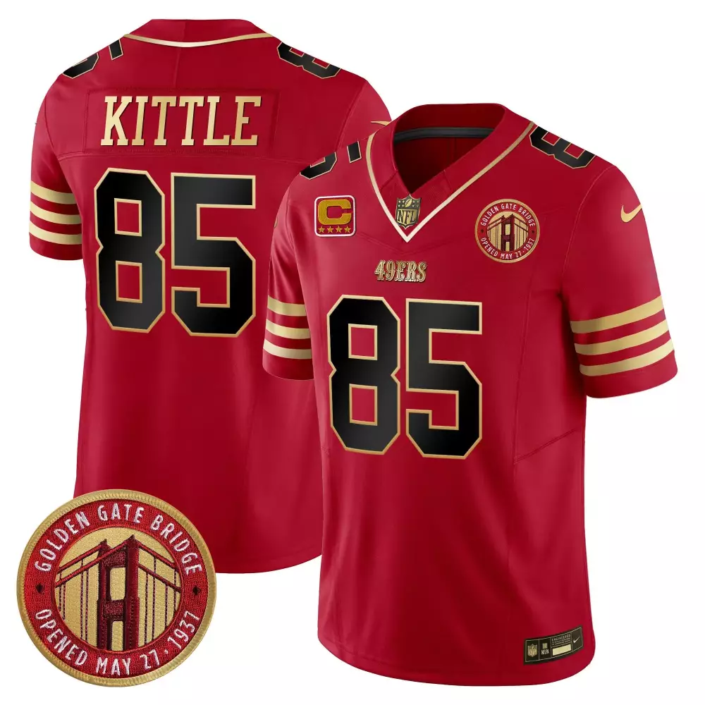 George Kittle 85 49ERS Jersey Red Men Authentic Gold Black Vapor Limited All Stitched