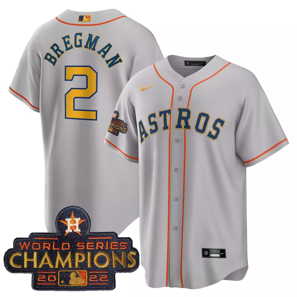 Alex Bregman 2 Astros Jersey Gray 2022 World Series Champions Men Orange Navy Stitched