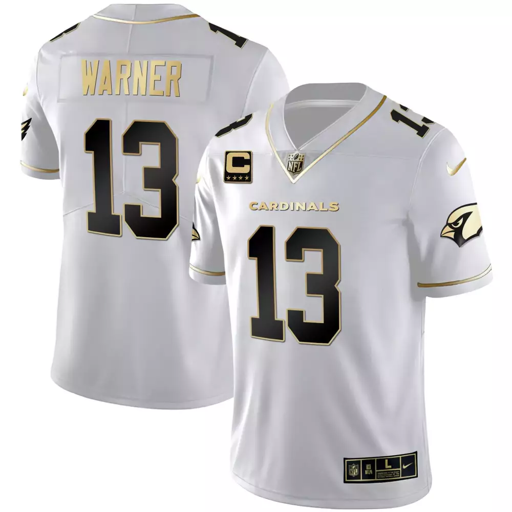 Kurt Warner 13 Cardinals Jersey White Men Alternate Black Gold All Stitched
