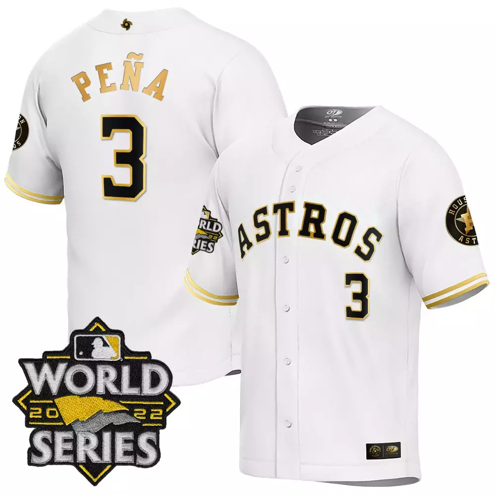 Jeremy Pena 3 Astros Jersey White World Series 2022 Men Black Gold All Stitched Vapor