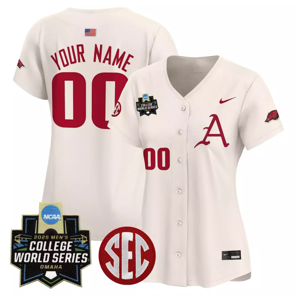 Custom Arkansas Razorbacks Jersey White College World Series 2025 Women Cardinal Red