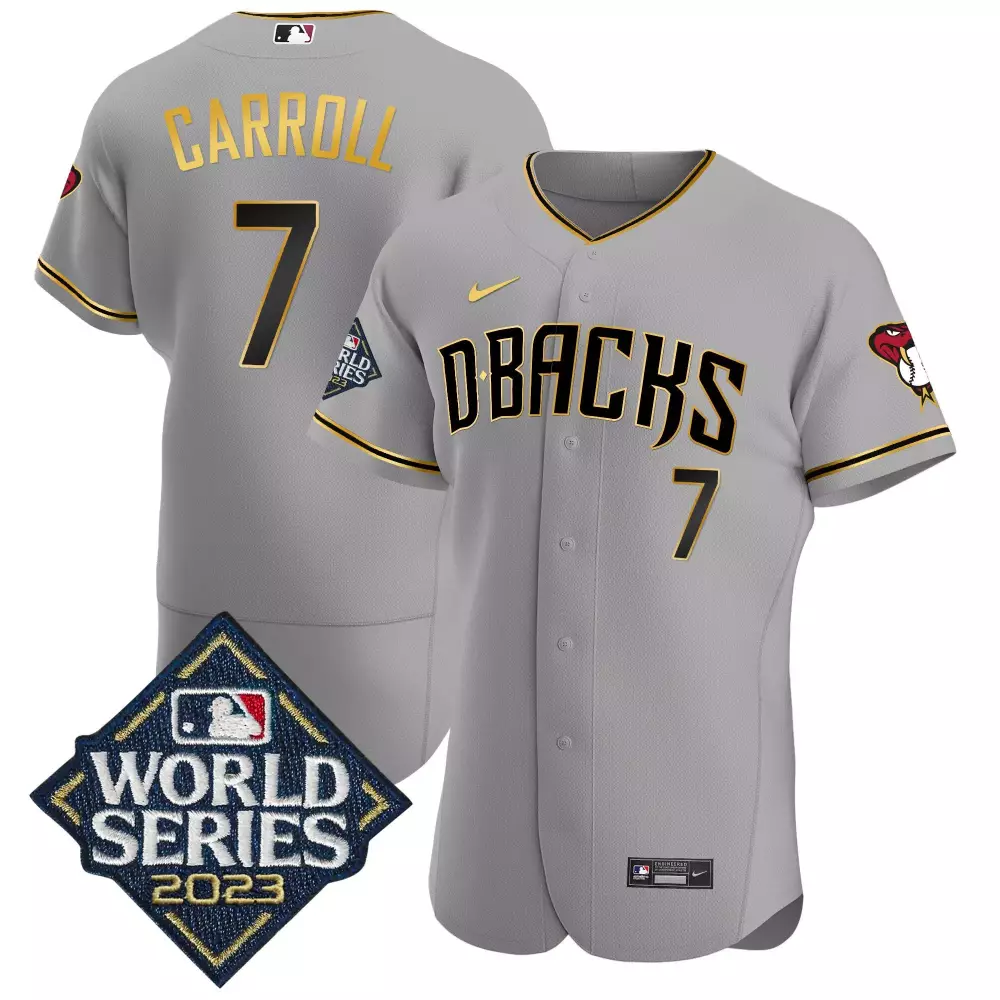 Corbin Carroll 7 Diamondbacks Jersey Gray World Series 2023 Men Black Gold Flex Base