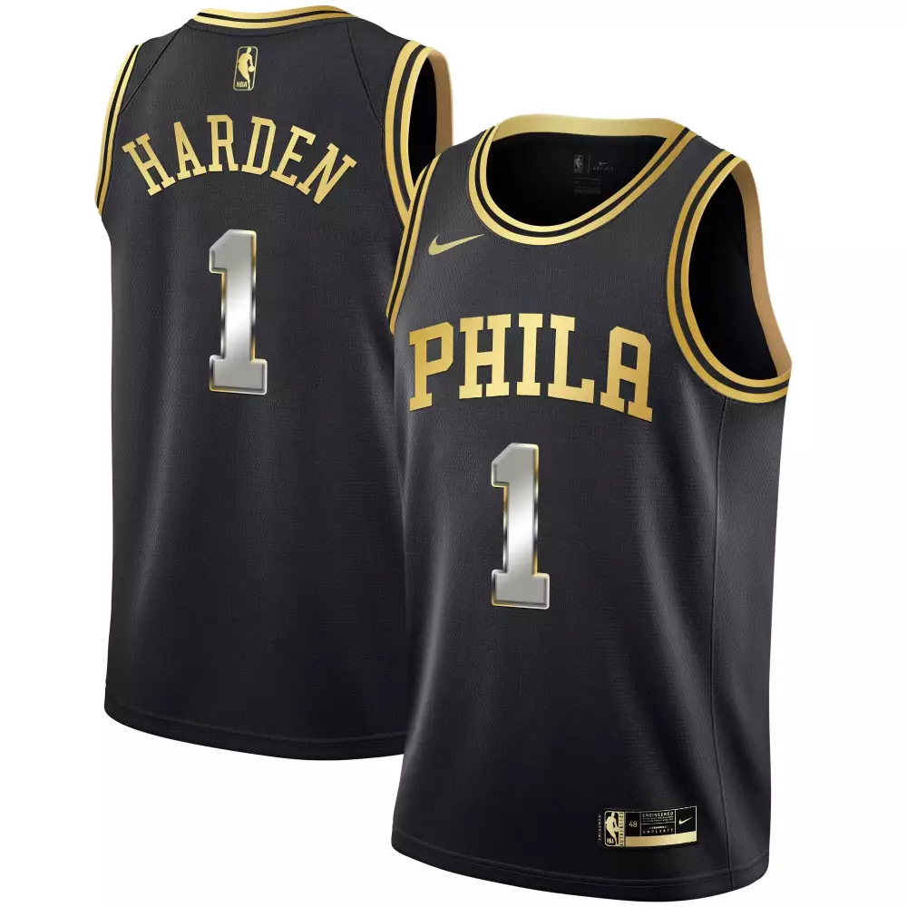 James Harden 1 Philadelphia 76ERS Jersey Black Men Gold Silver Stitched