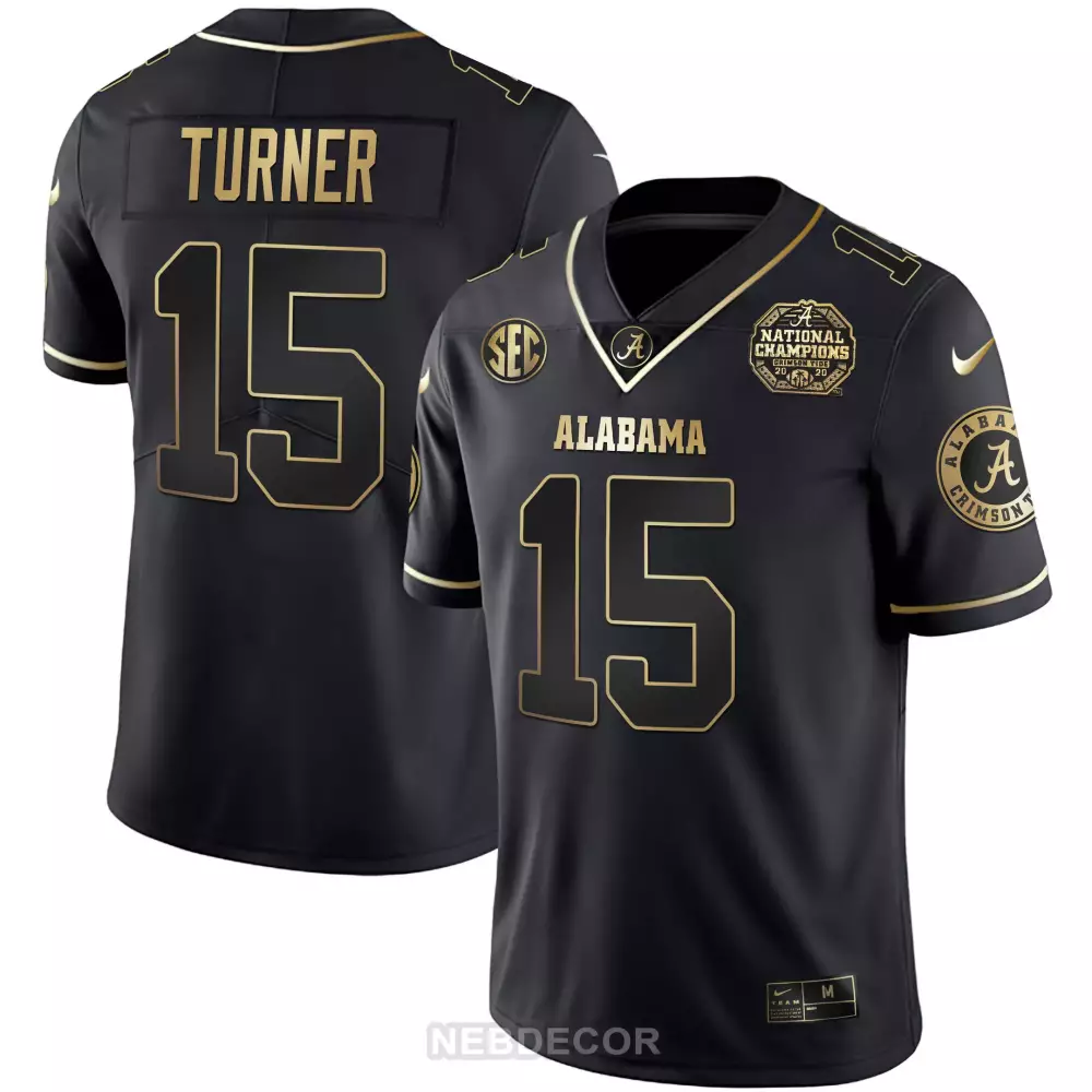 Dallas Turner 15 Jersey Black National Championship Alabama Crimson Tide Champions 2020