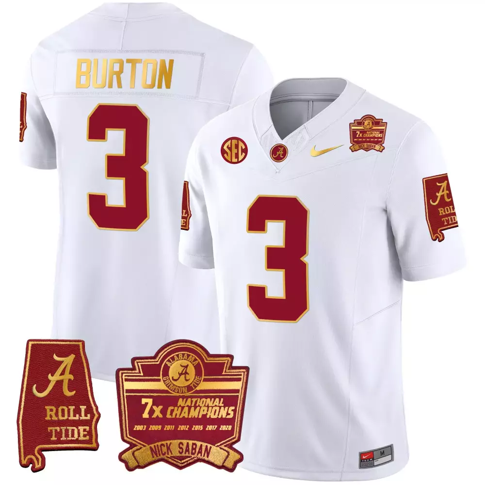Jermaine Burton 3 Jersey White 7x National Champions Alabama Crimson Tide 'a' Roll