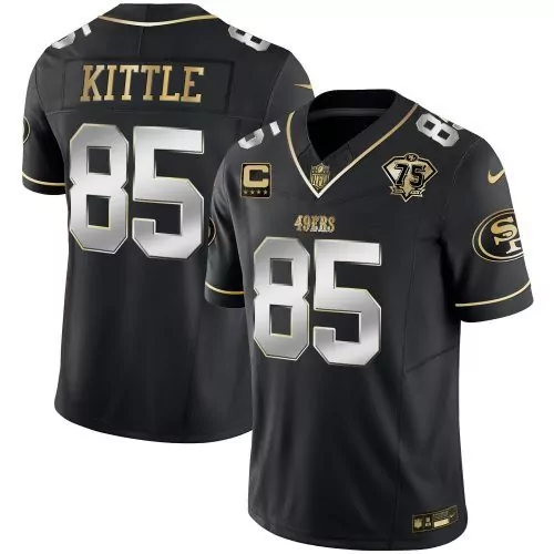 George Kittle 85 49ERS Jersey Black 75th Anniversary Men Gold Silver Limited Throwback