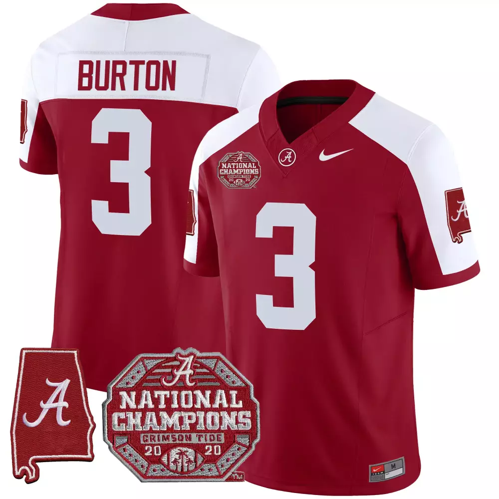 Burton 3 Alabama Crimson Tide Jersey National Champions 2020 State Outline Men White