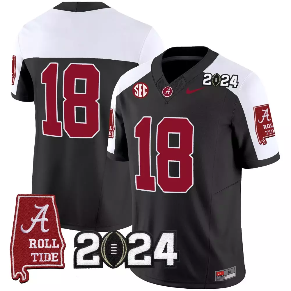 Custom Alabama 18 Jersey Black 2024 College Football Playoff National Championship Crimson Tide Roll