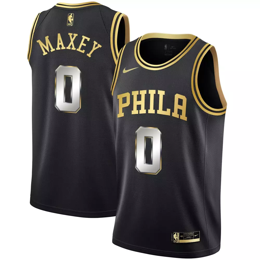 Tyrese Maxey Philadelphia 76ers Jersey Black Men Gold Silver Stitched