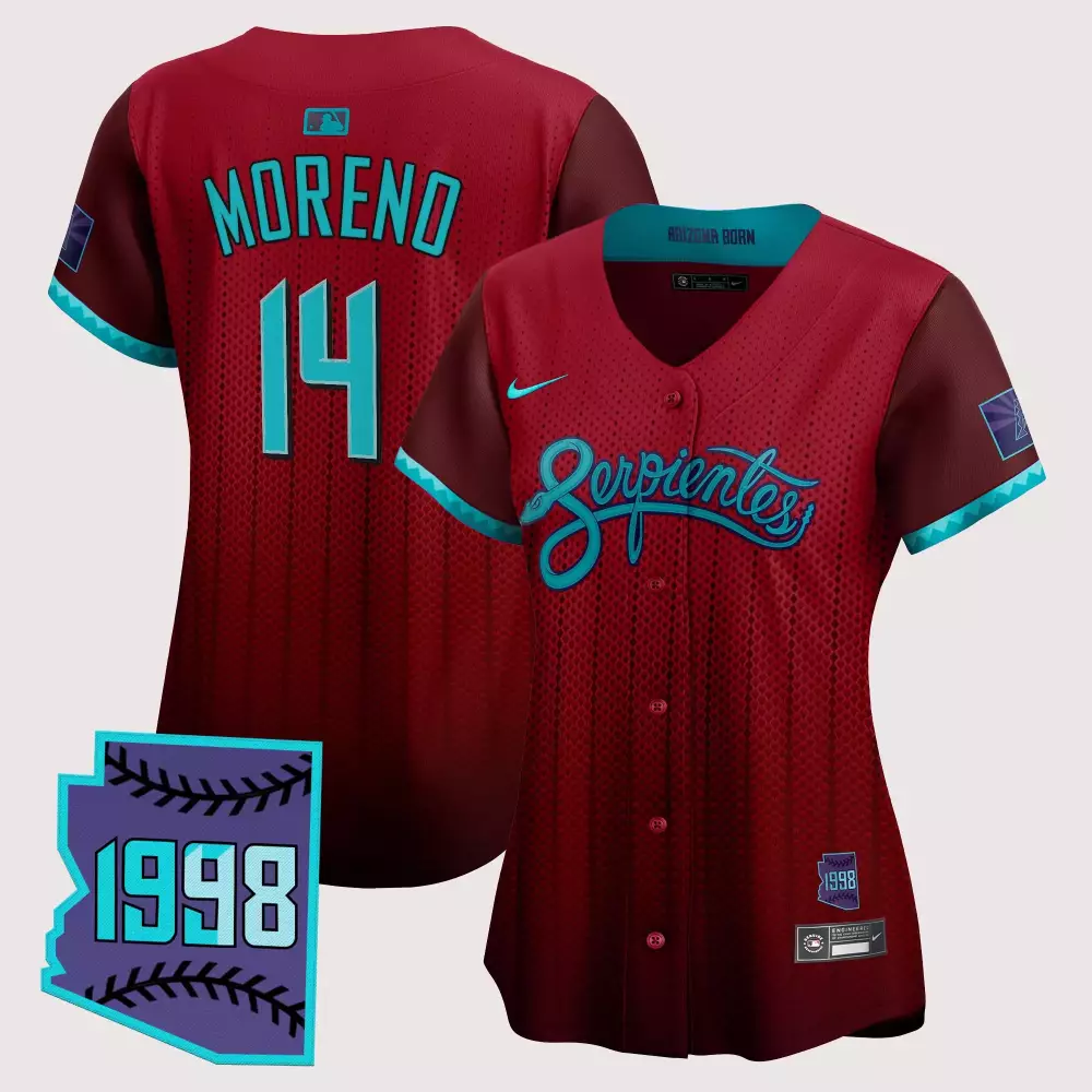 Gabriel Moreno 14 Jersey Maroon Serpientes Arizona Diamondbacks State Flag 1998 Founding Year