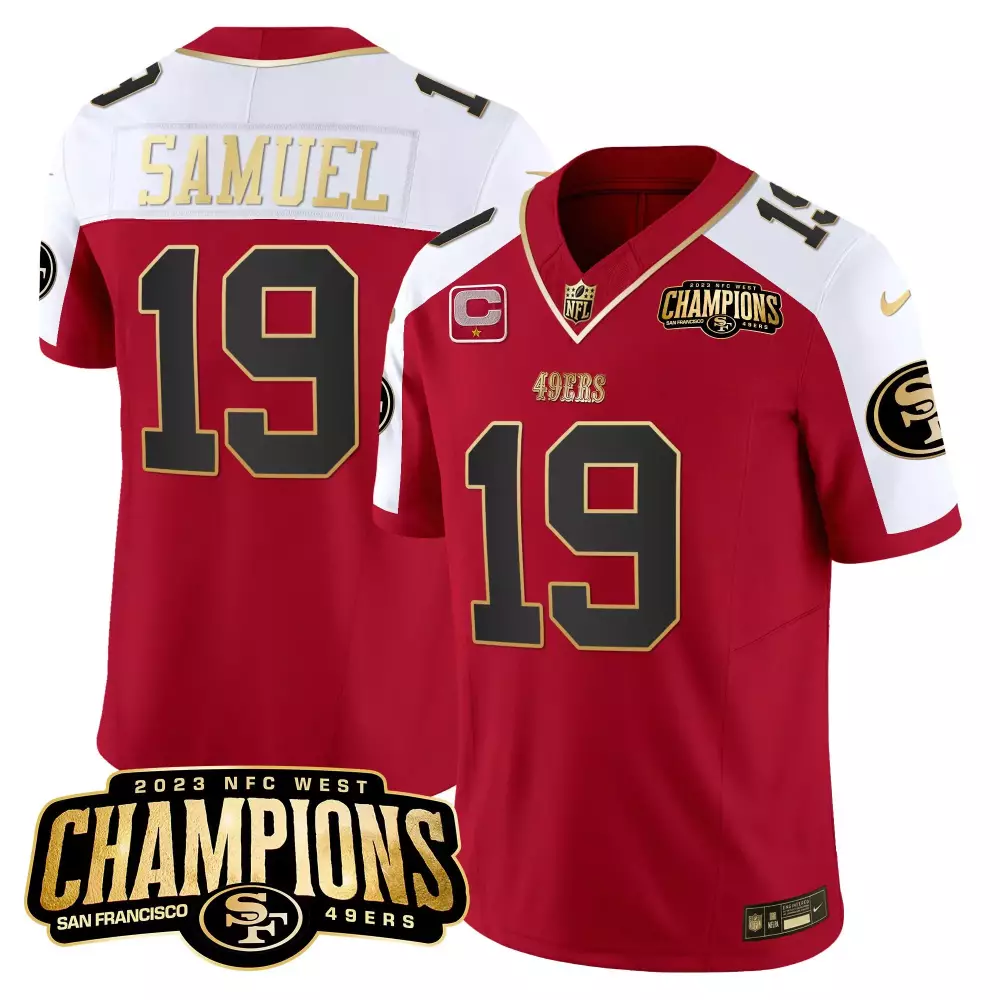 Deebo Samuel 19 49ERS Jersey Red 2023 NFC West Champions Men Standard White Black