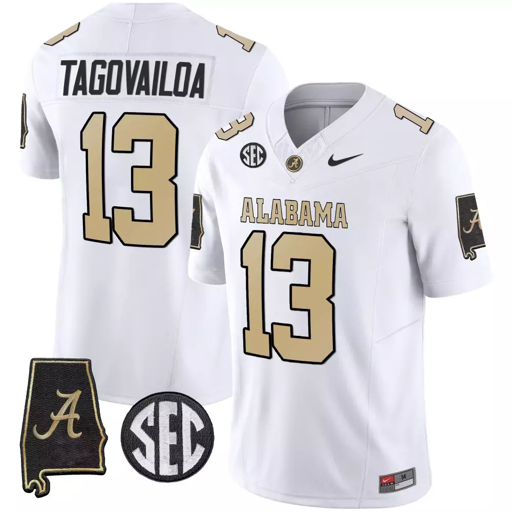 Tua Tagovailoa 13 Alabama Jersey White Men Gold Black Vapor Limited v2 All Stitched