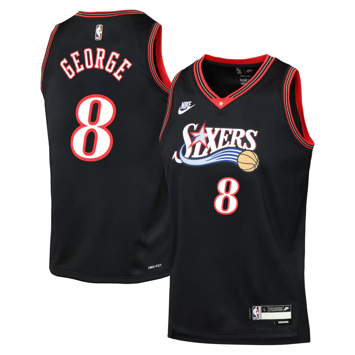 Paul George 8 Sixers Jersey Black Men Red Classic