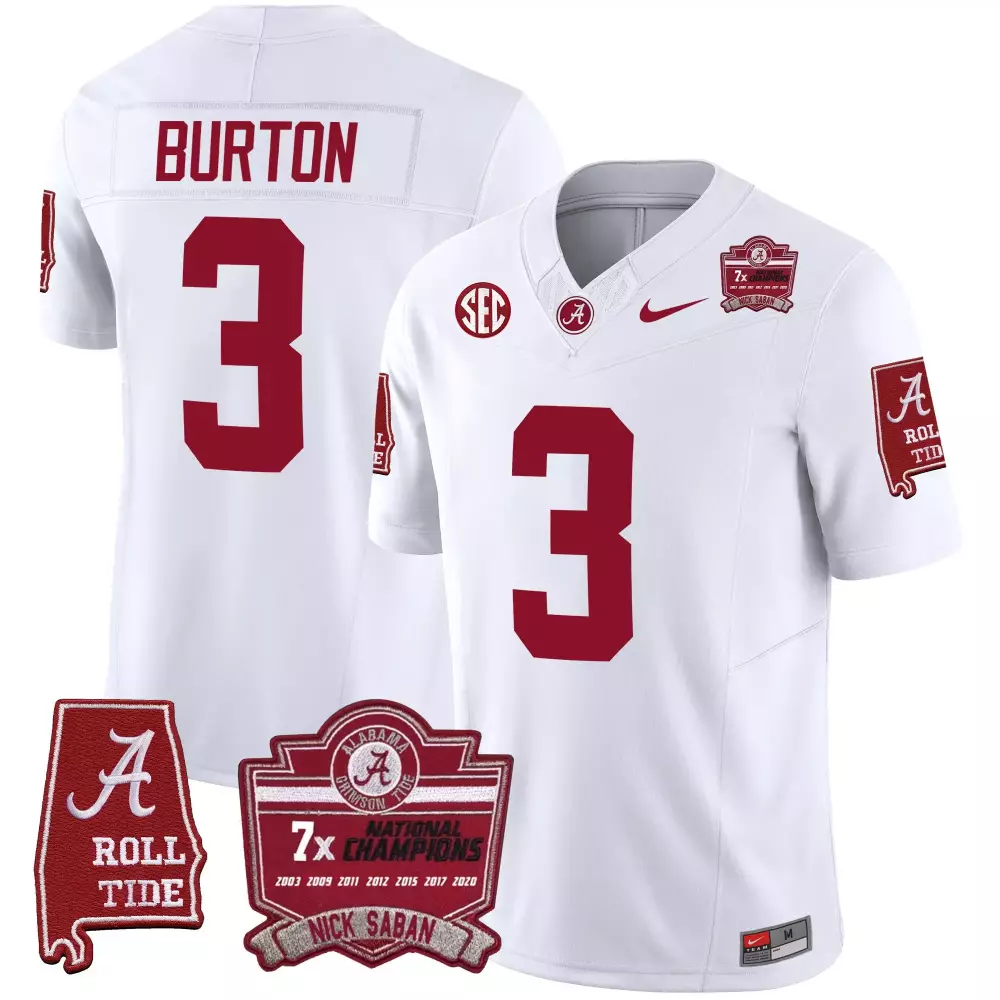 Jermaine Burton 3 Jersey White National Champions Alabama Crimson Tide 7x Men Vapor