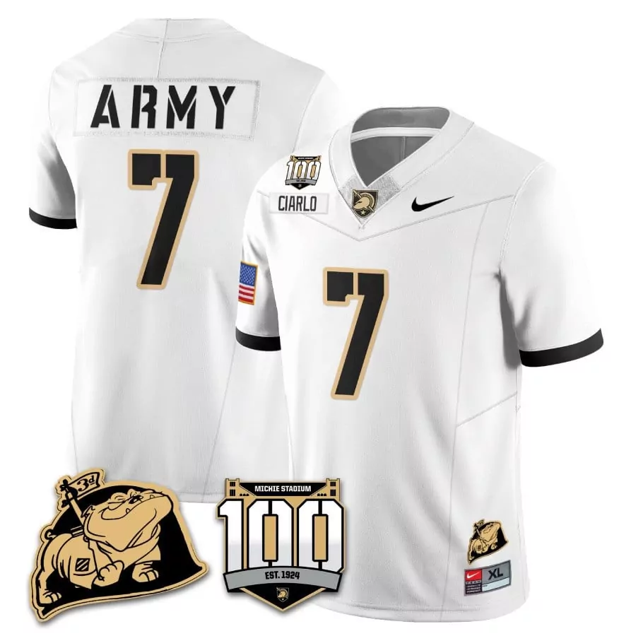 Jimmy Ciarlo 7 Army Jersey White 100th Anniversary Us Flag Michie Stadium Men Black