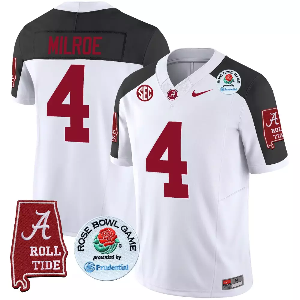 Jalen Milroe 4 Jersey White Rose Bowl Game Alabama Crimson Tide Men Black Vapor Limited