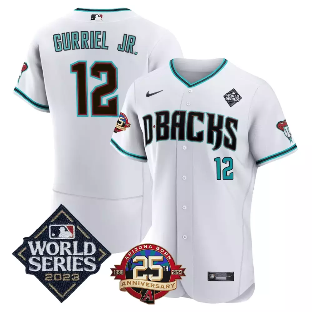 Lourdes Gurriel Jr. 12 Jersey White World Series Arizona Diamondbacks 2023 Men Teal